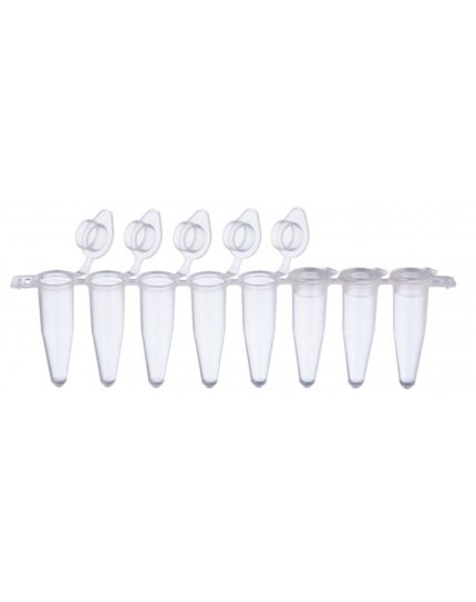 0.2ml 8-strip PCR tube with attached individual Flat cap, Natural, 120strips/bag
